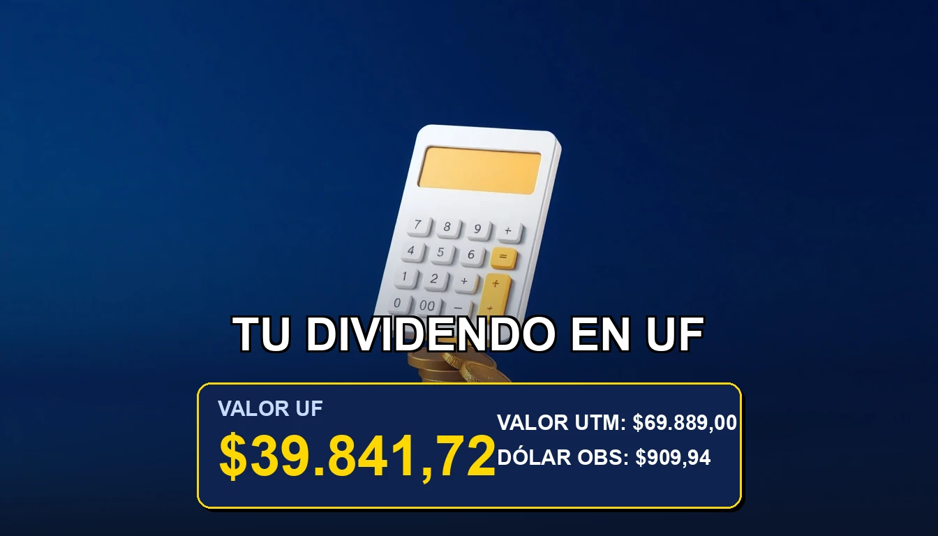 Ilustración premium de una calculadora moderna sobre monedas de oro, representando el cálculo de dividendos hipotecarios en Chile.