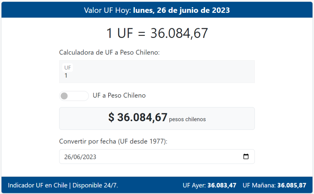 Convertir de UF a Peso Chileno