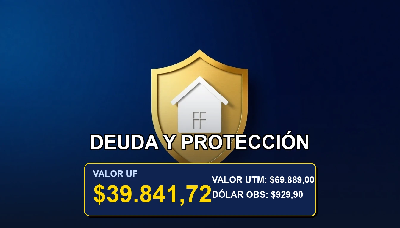 Ilustración premium sobre actualización de deuda en UF y la Ley de Protección al Deudor en Chile, con elementos de finanzas y seguridad.