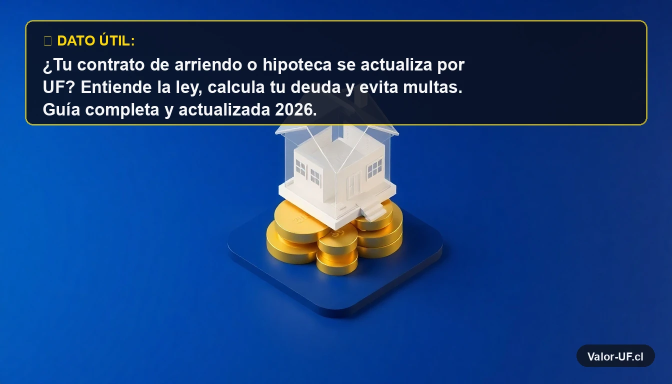 Ilustración 3D de una casa moderna sobre monedas de oro, representando la actualización de contratos de arriendo e hipoteca con la UF.