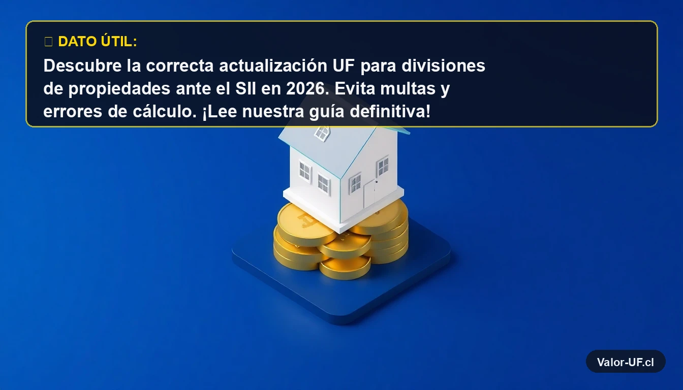 Ilustración 3D de una casa sobre monedas de oro, representando la división de propiedades y valor UF.