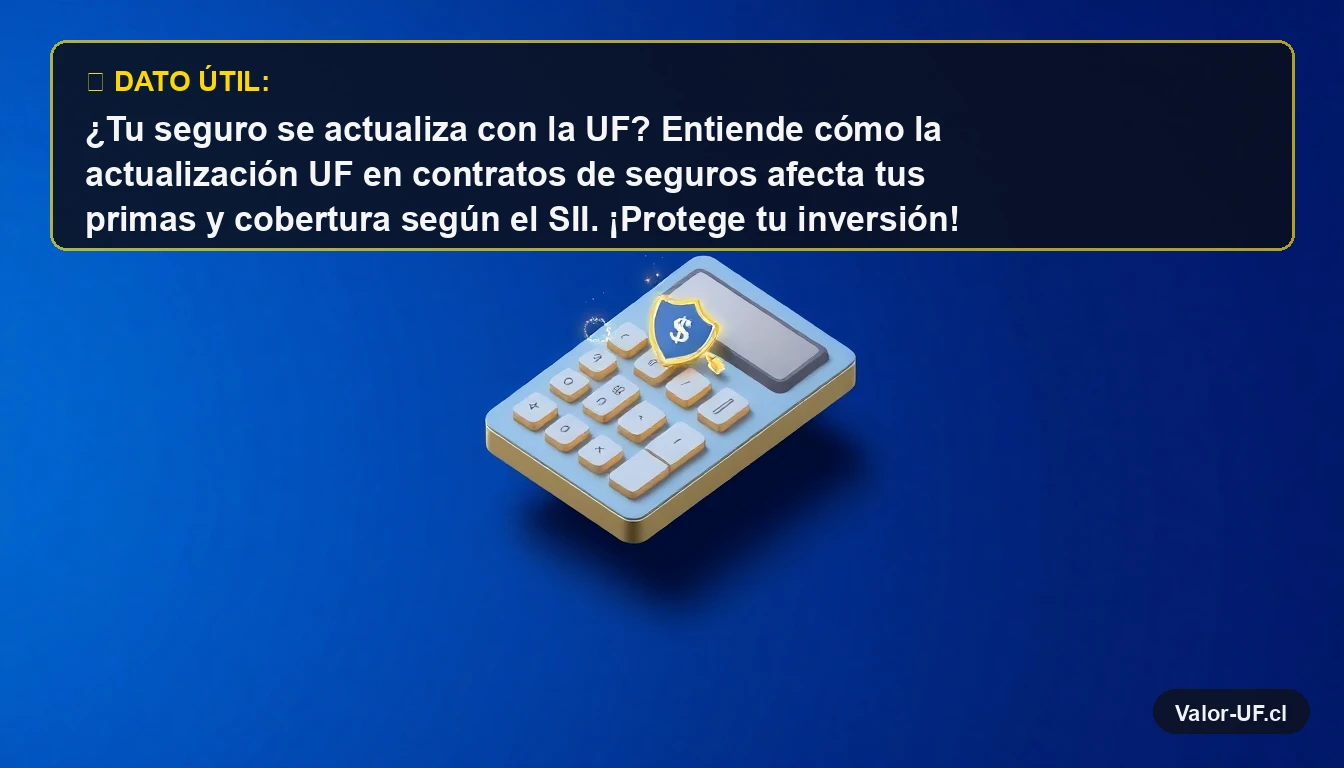 Calculadora financiera minimalista con partículas de datos y símbolo de escudo, representando la actualización de seguros con la UF.