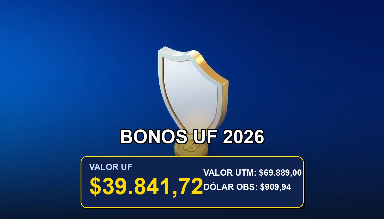 Ilustración premium de un bono del Estado chileno en UF, concepto de inversión segura y renta fija para 2026.