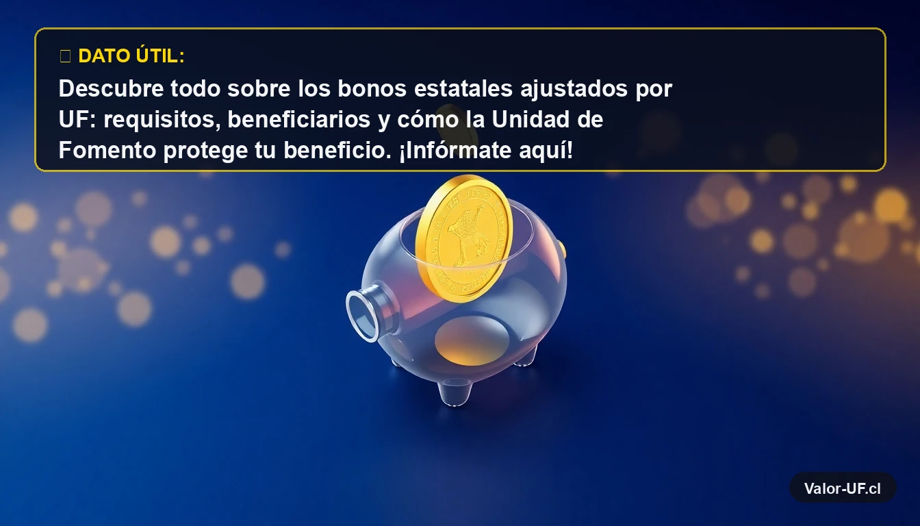 Ilustración 3D de un bono estatal chileno representado por una moneda de oro cayendo en una alcancía, concepto de ahorro protegido por la UF.