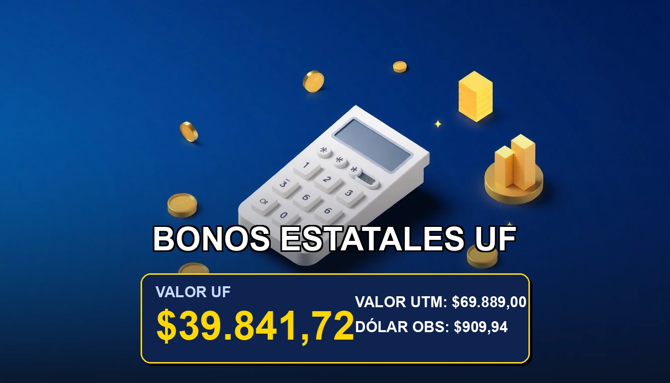 Ilustración premium de un bono estatal chileno ajustado por UF, representado por un escudo protector sobre monedas doradas, concepto de ahorro e inversión segura.