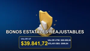 Ilustración premium de un bono estatal chileno reajustable en UF, concepto de protección financiera e inversión segura.