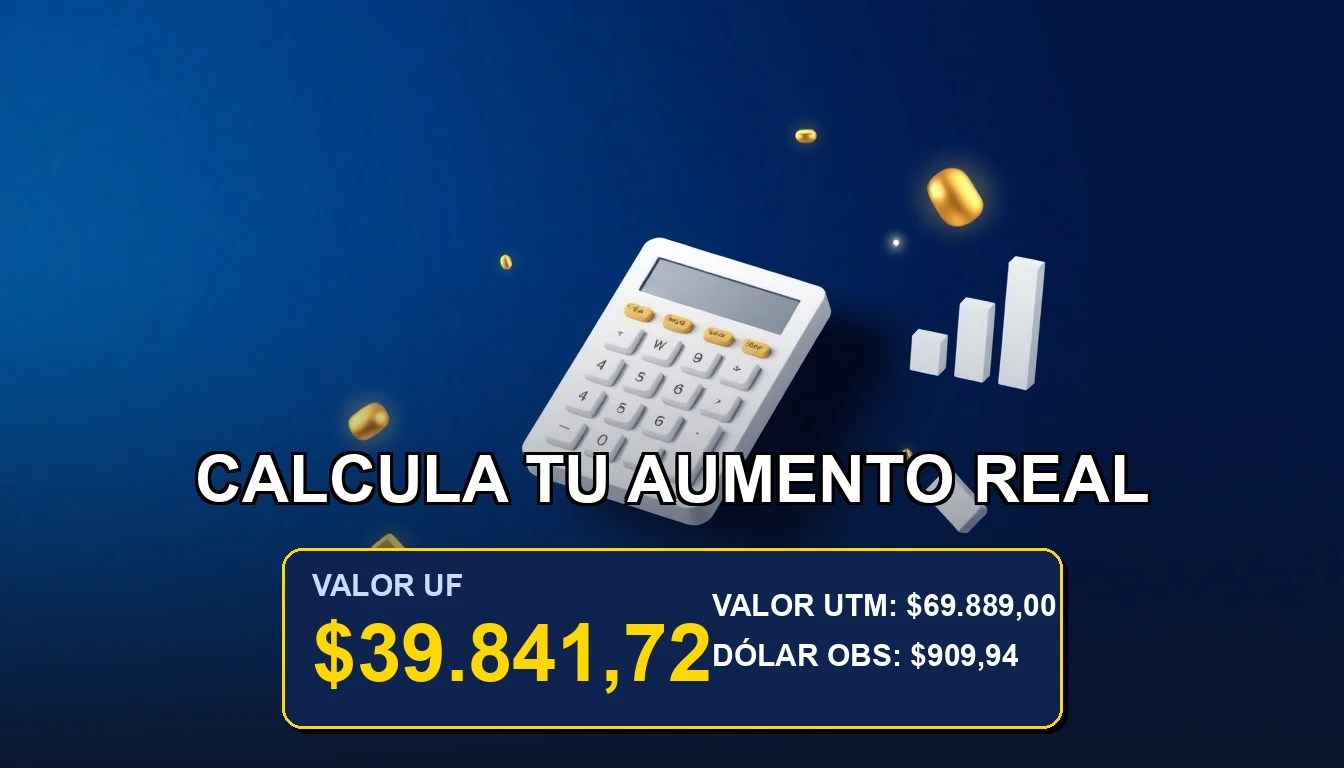 Ilustración premium de una calculadora financiera sobre gráficos abstractos, representando el cálculo del aumento salarial con UF e IPC en Chile.