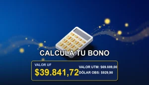 Ilustración abstracta y premium sobre el cálculo del Bono Mujer Trabajadora en Chile, con temática de ahorro y finanzas personales.