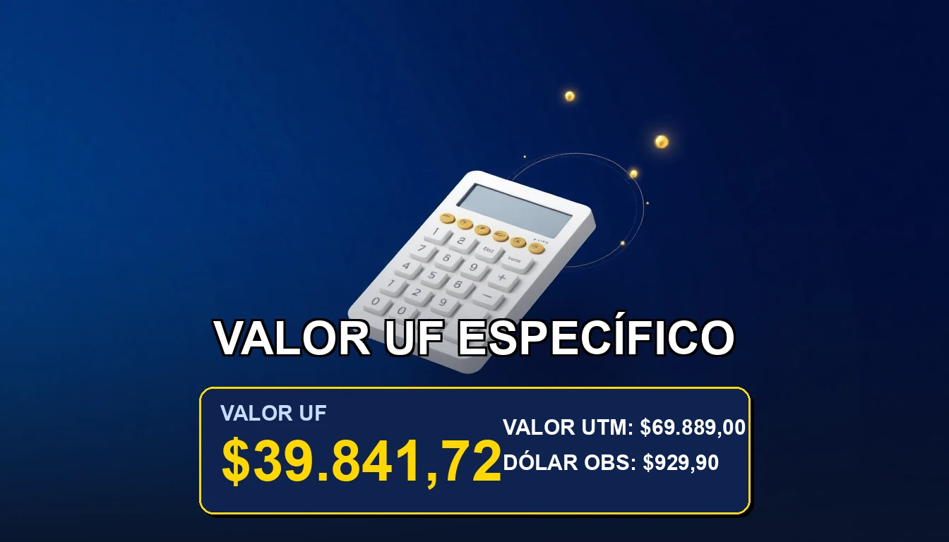Ilustración premium de una calculadora financiera moderna sobre fondo azul marino, representando el cálculo del valor de la Unidad de Fomento (UF) en Chile.