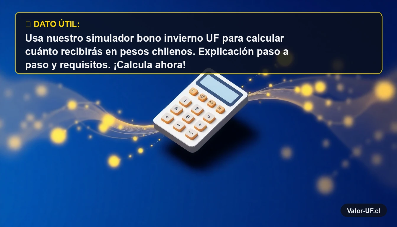 Simulador de cálculo del Bono Invierno con valor UF representado por una calculadora 3D moderna.