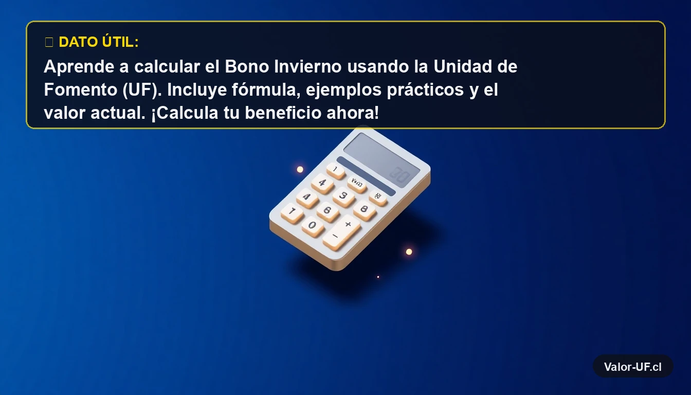 Calculadora moderna y minimalista para cálculos financieros con partículas de datos, representando el cálculo del Bono Invierno con UF.