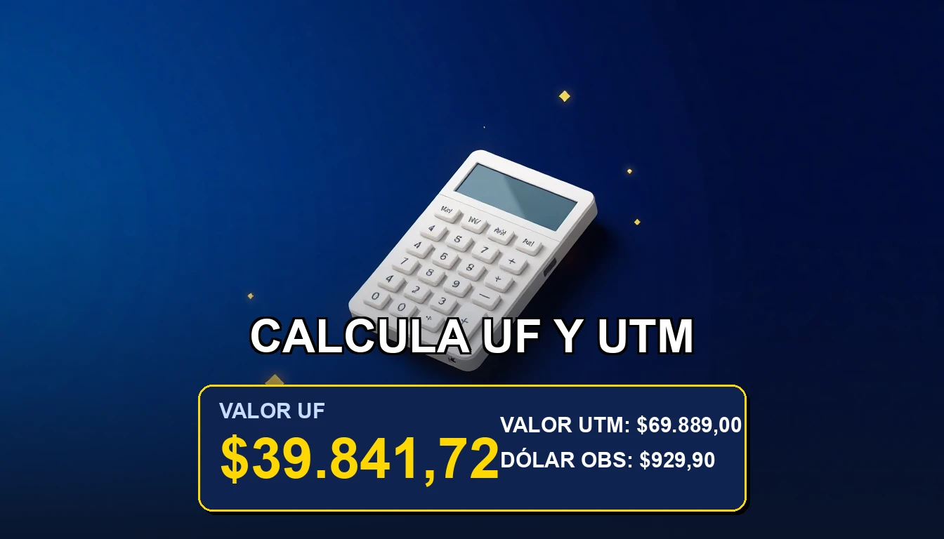 Ilustración premium de una calculadora futurista sobre fondo azul marino, representando el cálculo preciso de UF y UTM para créditos hipotecarios en Chile.