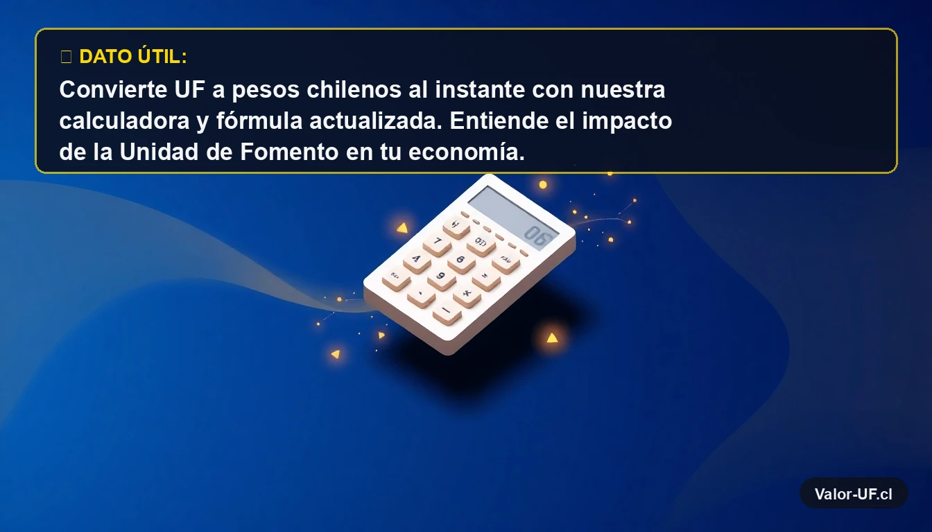 Calculadora financiera moderna para convertir UF a pesos chilenos, ilustración 3D isométrica.