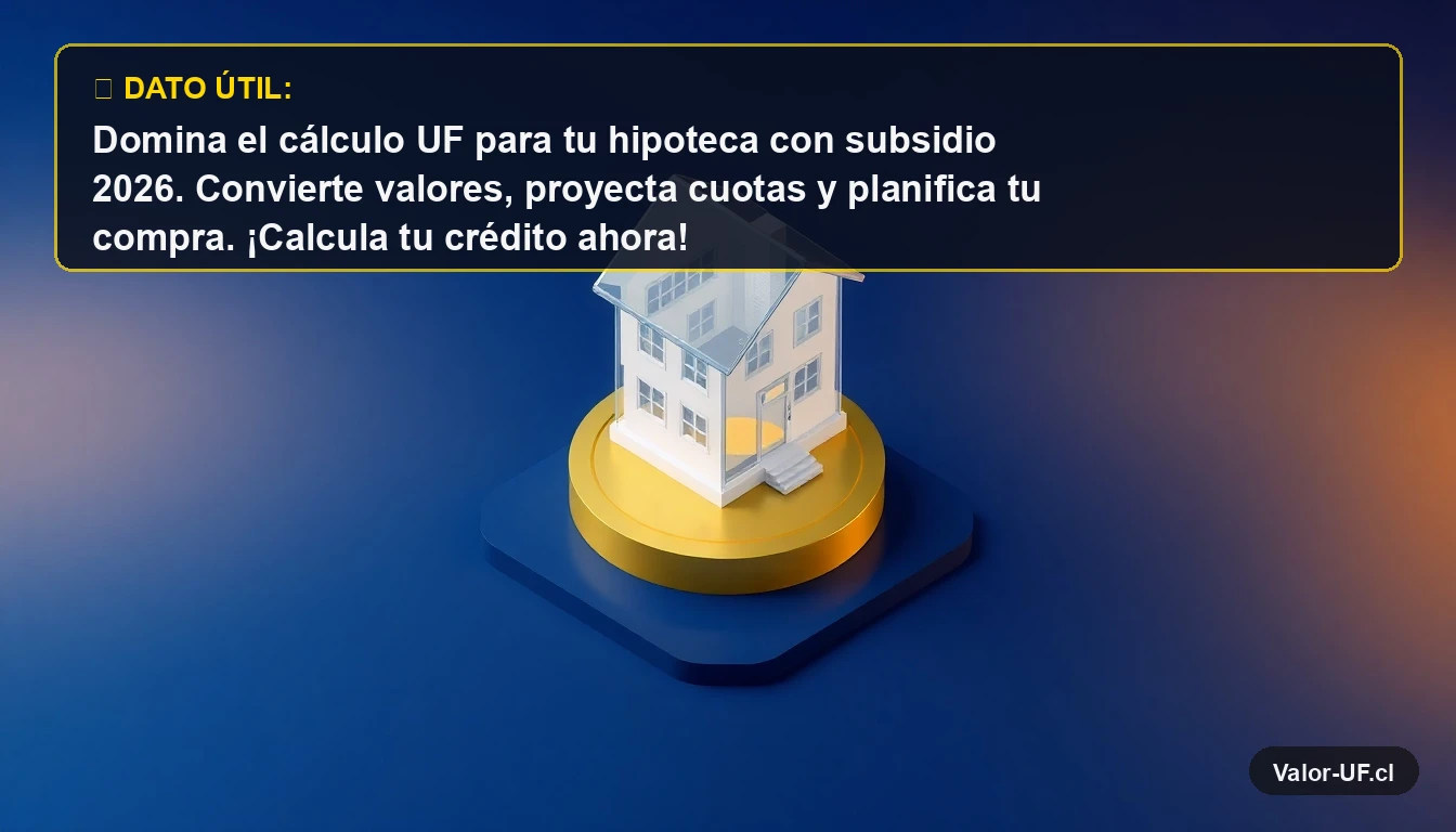 Ilustración 3D de una casa moderna sobre una moneda de oro, representando el cálculo de hipoteca con subsidio en UF.