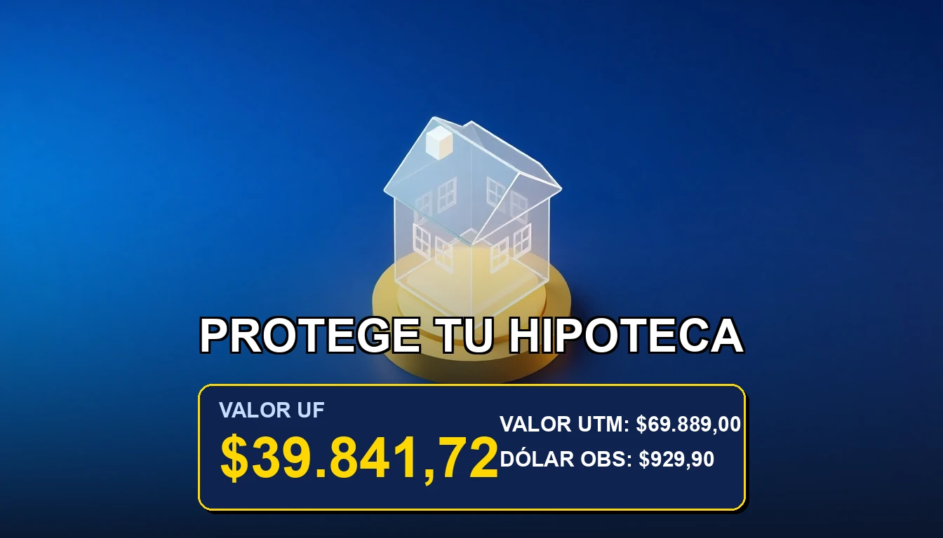 Ilustración minimalista de una casa sobre una moneda de oro, representando la protección del seguro de desgravamen para créditos hipotecarios en Chile.