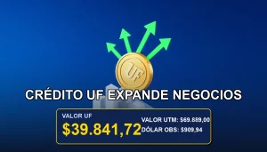 Caso real de cómo un crédito en Unidades de Fomento ayudó a expandir un negocio en Chile, ilustrado con una moneda dorada y gráficos de crecimiento.