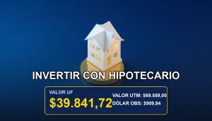 Ilustración conceptual premium sobre el uso de un crédito hipotecario en UF para invertir en el mercado de acciones, mostrando una casa sobre una moneda dorada.