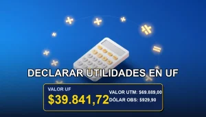 Guía SII 2026 para declarar utilidades de inversiones en Unidades de Fomento, colores azul marino y dorado.