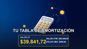 Ilustración abstracta y premium de una calculadora financiera moderna sobre fondo azul marino, representando el cálculo de un crédito de auto en UF.