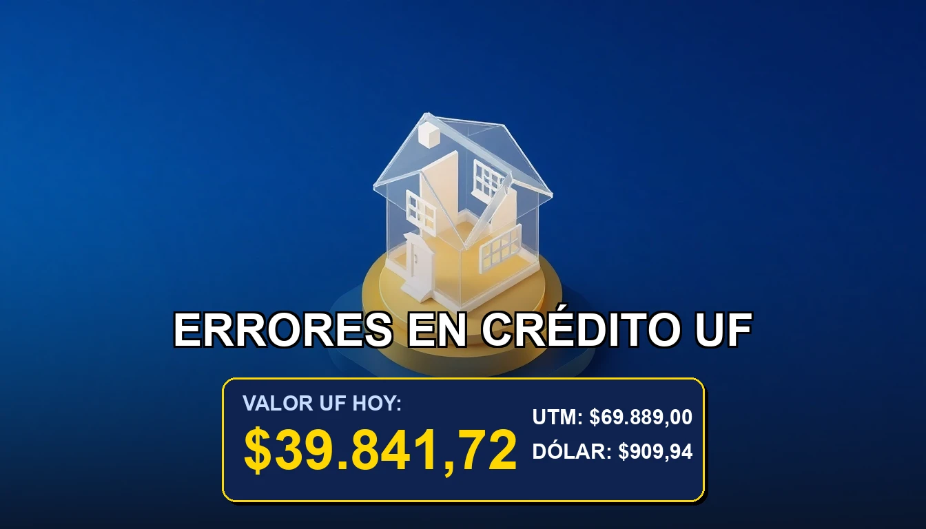 Ilustración financiera sobre errores comunes al contratar un crédito en Unidades de Fomento (UF) en Chile, que pueden generar pérdidas de dinero.