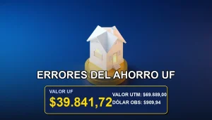 Ilustración minimalista de una moneda de oro y una casa isométrica sobre fondo azul marino, representando la planificación de ahorro en UF para un pie inmobiliario.