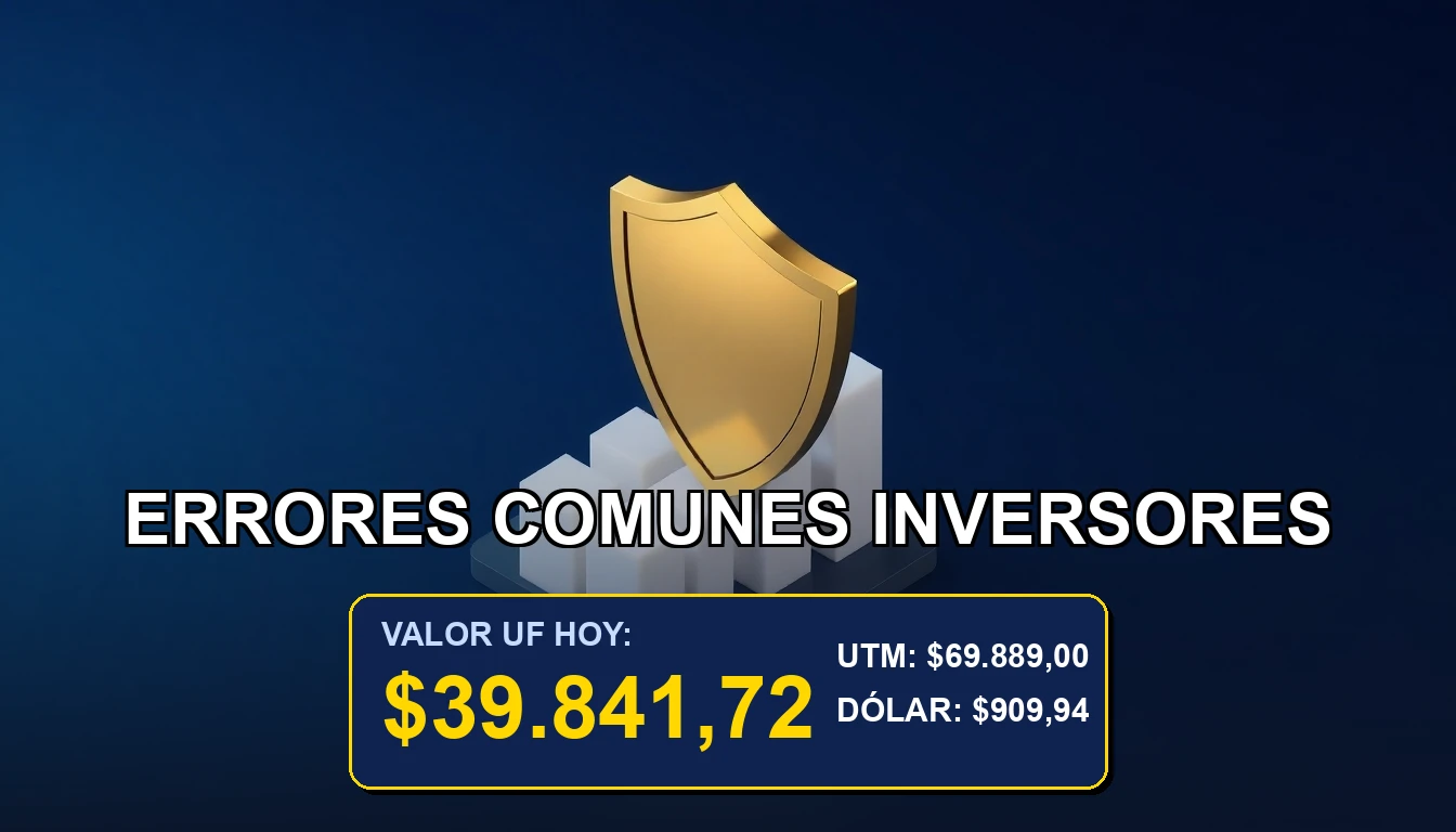 Ilustración financiera premium sobre cómo evitar errores al invertir en la Bolsa de Valores chilena, con un escudo protector dorado sobre un gráfico.
