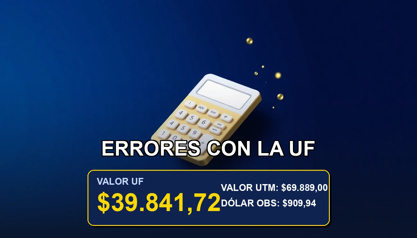 Ilustración premium de una calculadora financiera dorada sobre fondo azul marino, representando el cálculo correcto de la Unidad de Fomento (UF) en Chile.