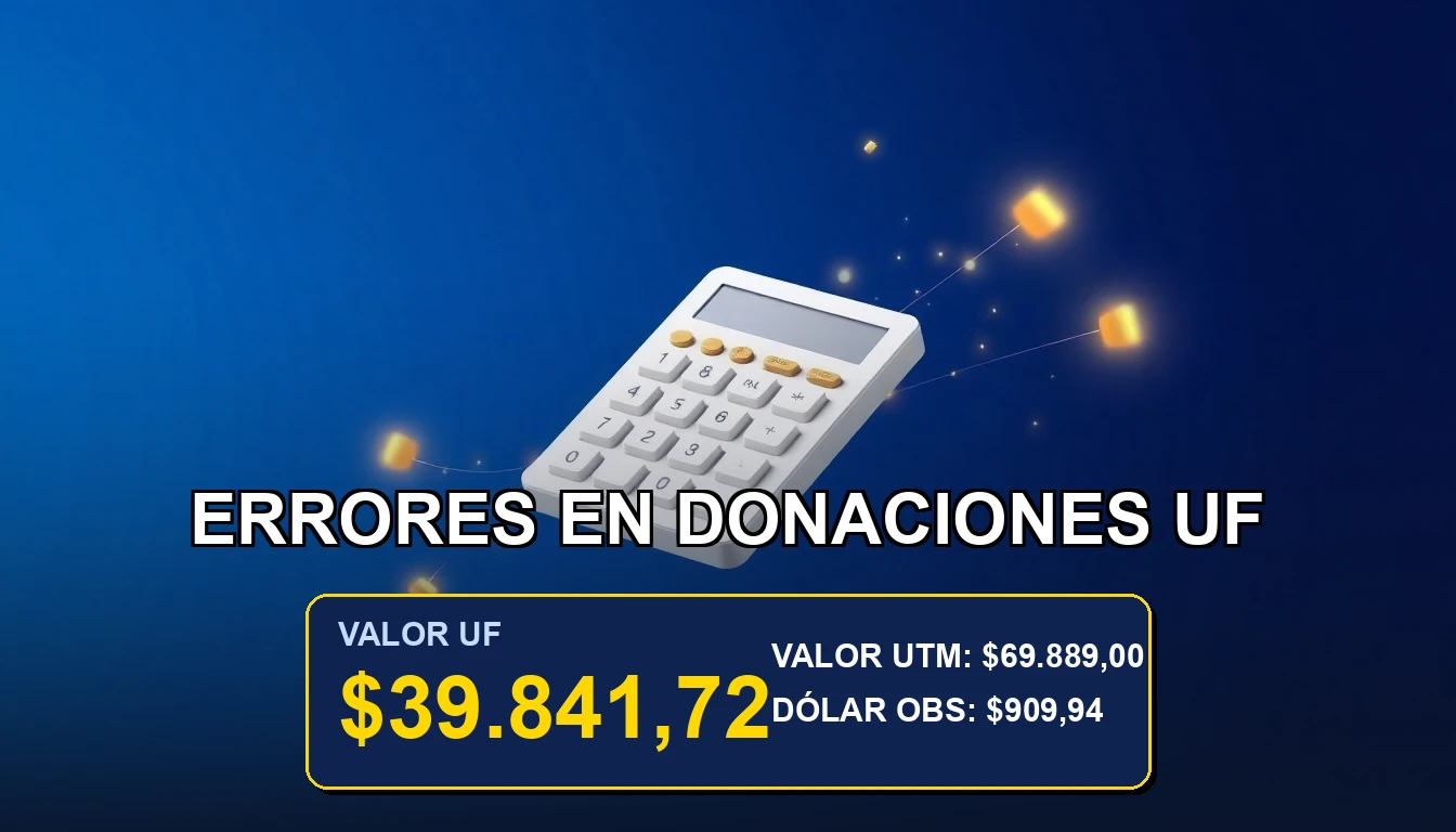 Ilustración corporativa sobre donaciones en UF a pesos chilenos, mostrando una calculadora financiera elegante sobre fondo azul marino.