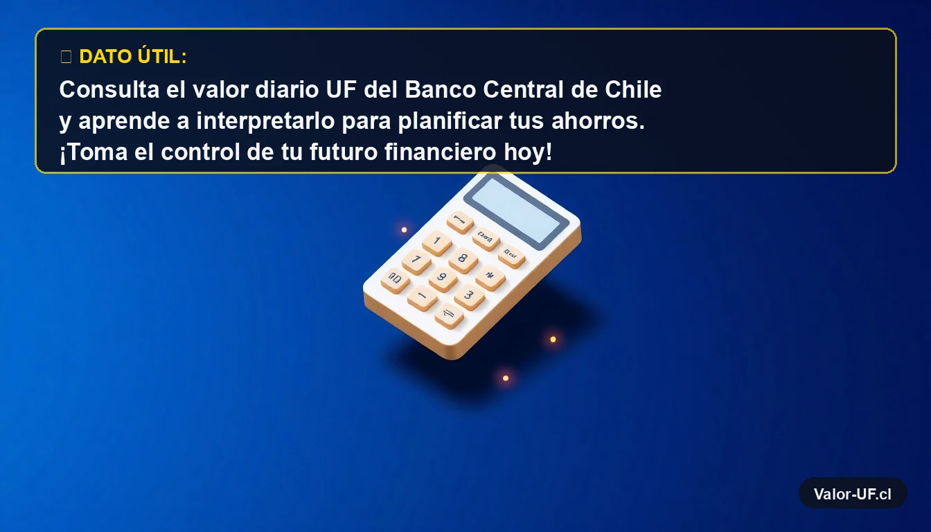 Calculadora futurista 3D con partículas de datos, representando el cálculo del valor UF diario.