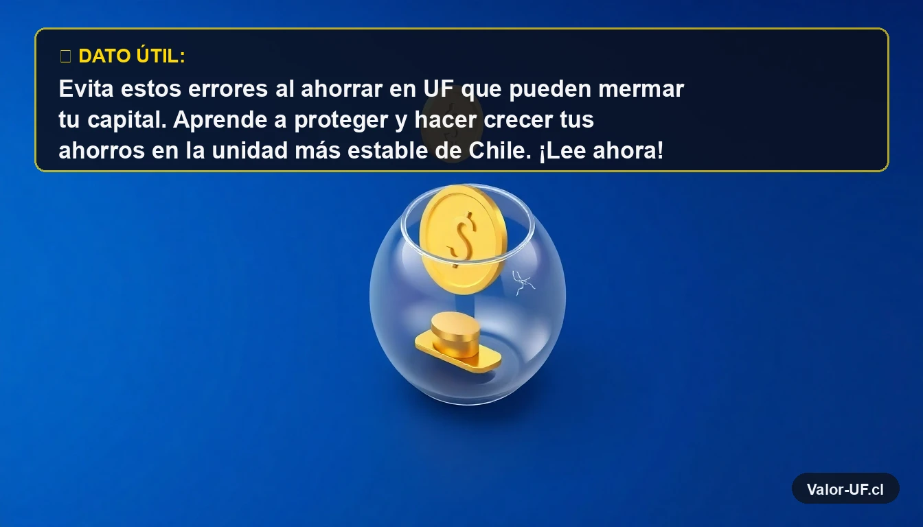 Ilustración de una moneda de oro cayendo en un alcancía con una grieta, representando errores comunes al ahorrar en UF.