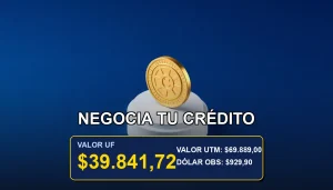 Ilustración premium de una moneda de oro y un volante estilizado sobre fondo azul marino, representando la negociación de un crédito automotriz en UF con las mejores condiciones.