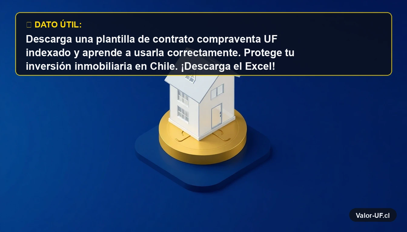 Ilustración 3D de una casa sobre una moneda de oro, representando un contrato de compraventa indexado a la UF en Chile.