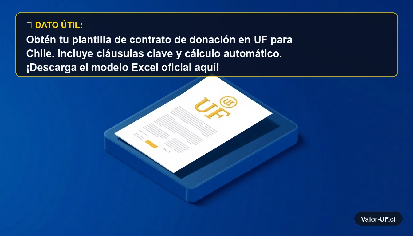 Plantilla de contrato de donación con símbolo de la Unidad de Fomento (UF) en diseño corporativo.