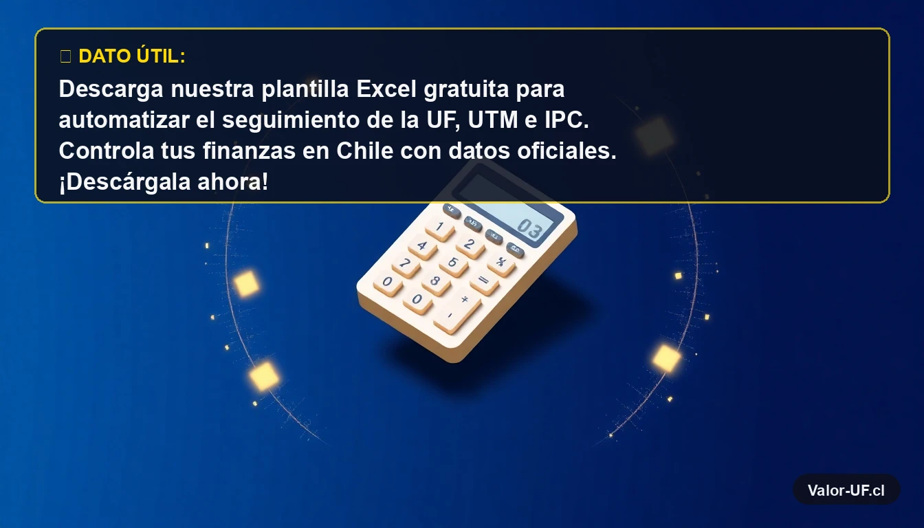 Calculadora financiera futurista con partículas de datos para representar el seguimiento de indicadores económicos en Chile
