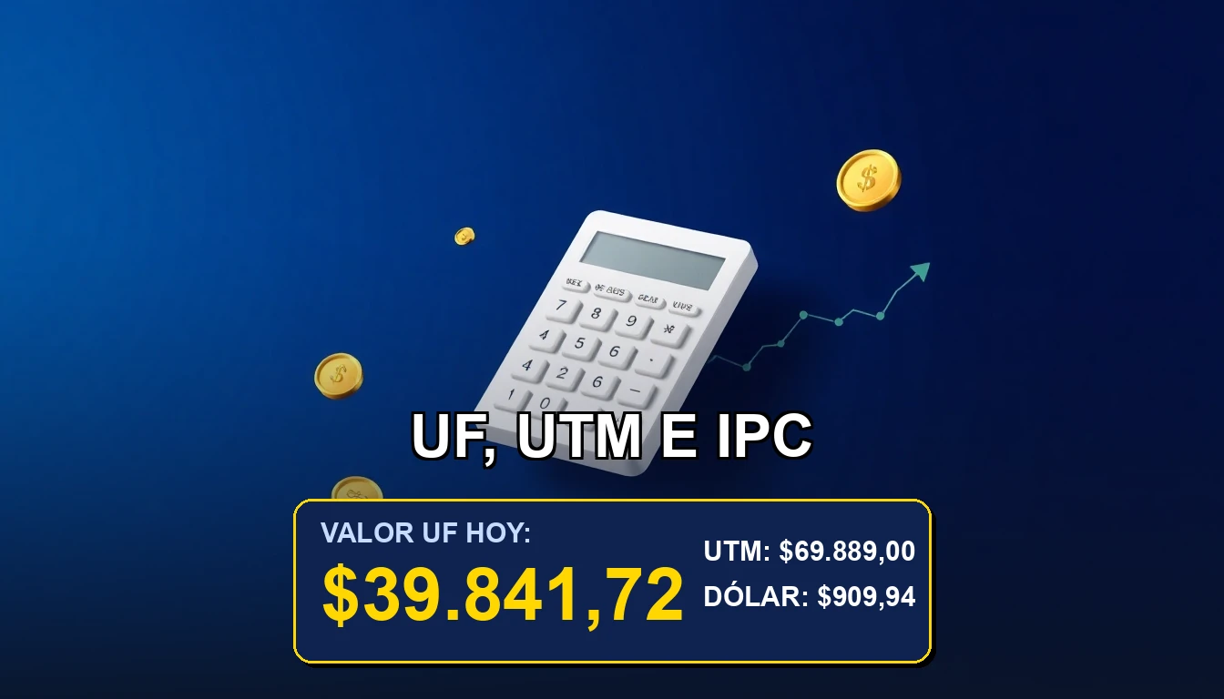 Plantilla Excel premium para seguir la UF, UTM e IPC de Chile en un fondo azul oscuro con icono dorado.
