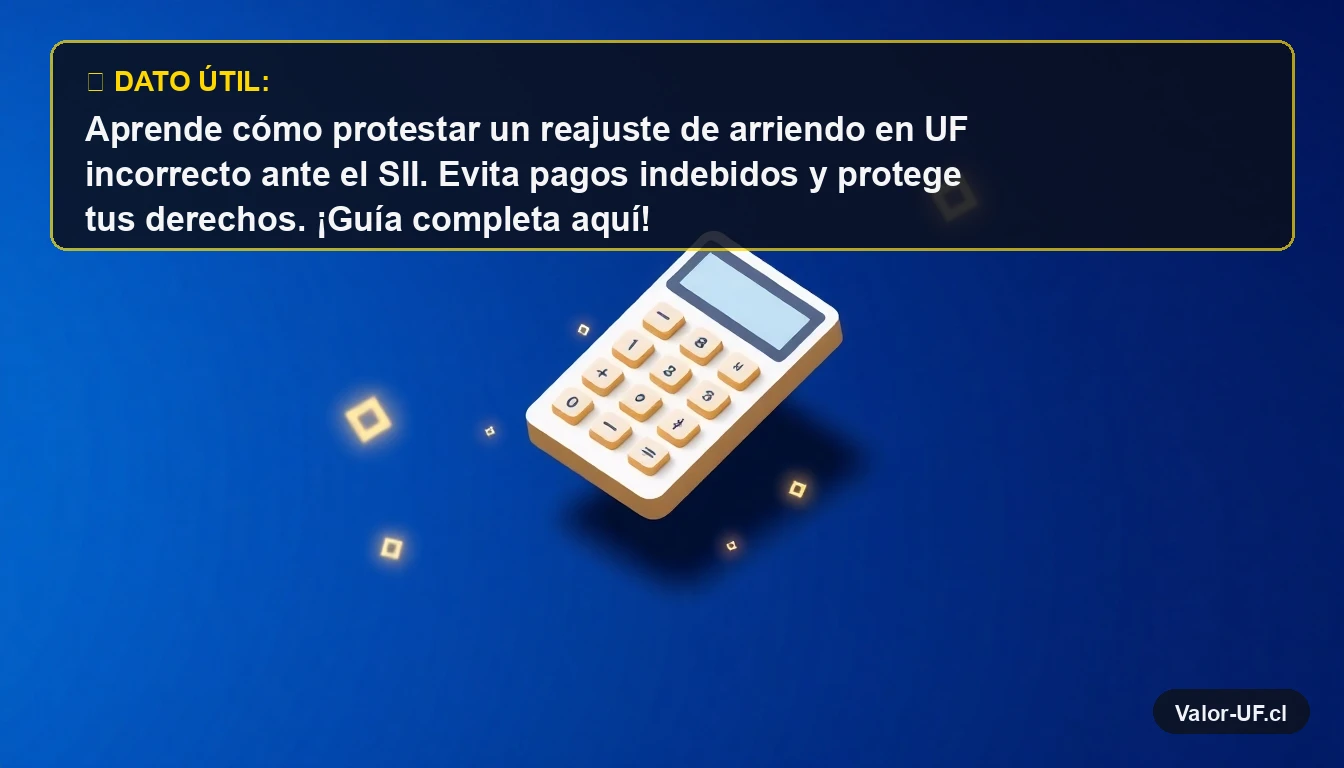 Calculadora moderna 3D isométrica sobre fondo azul, representando el cálculo preciso del reajuste de arriendo en UF.