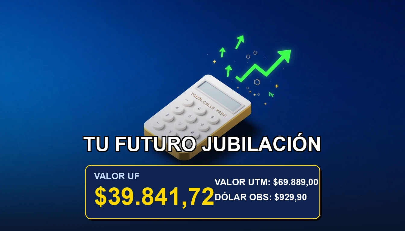 Ilustración premium sobre proyección de jubilación, IPC y UF en Chile. Concepto de ahorro previsional y economía.