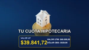 Ilustración premium de una casa isométrica sobre una moneda de oro, representando proyección de cuota hipotecaria en UF para anticipar la inflación en Chile.