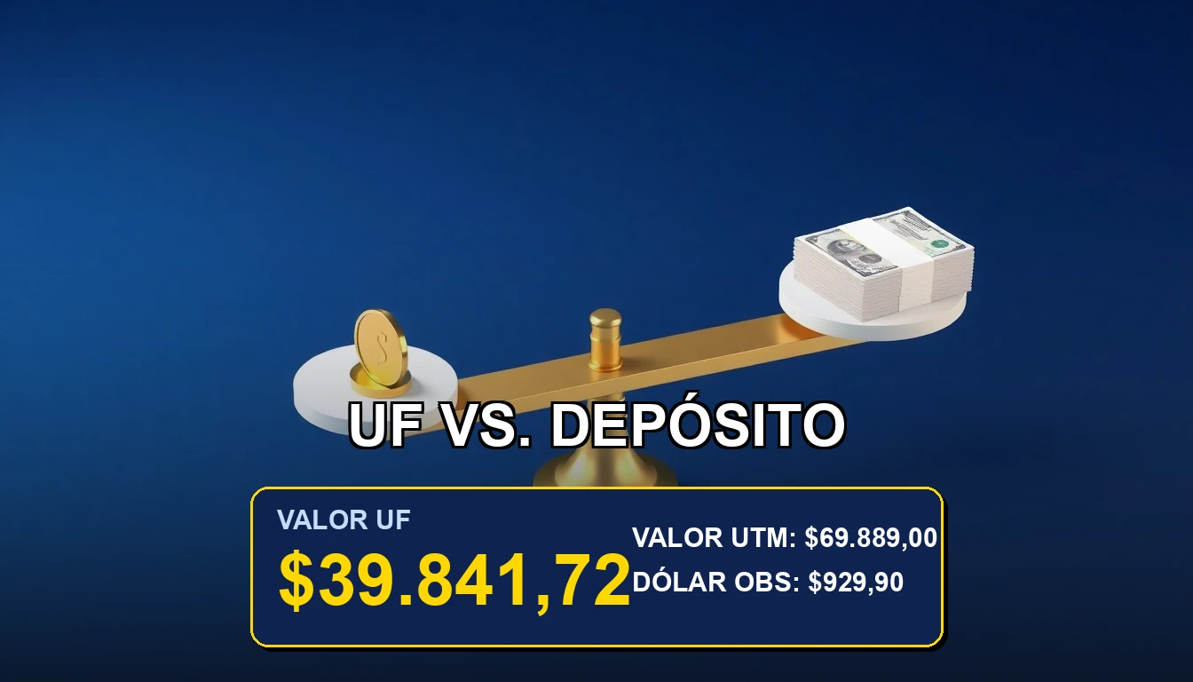 Comparación visual entre invertir en Unidades de Fomento (UF) y un depósito a plazo en pesos chilenos (CLP) para ahorro e inversión.