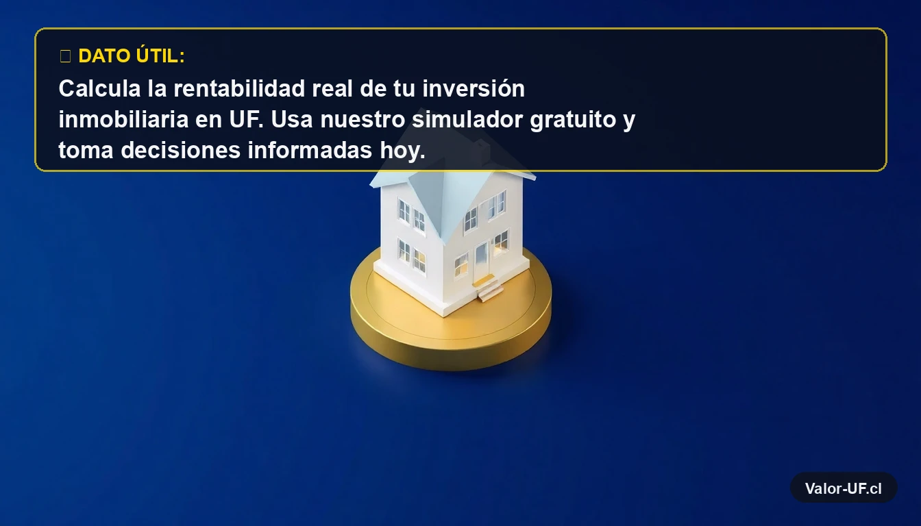 Ilustración 3D de una casa moderna sobre una moneda de oro, representando inversión inmobiliaria en UF.
