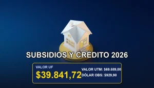 Ilustración premium de subsidio hipotecario con moneda dorada y casa minimalista sobre fondo azul marino.