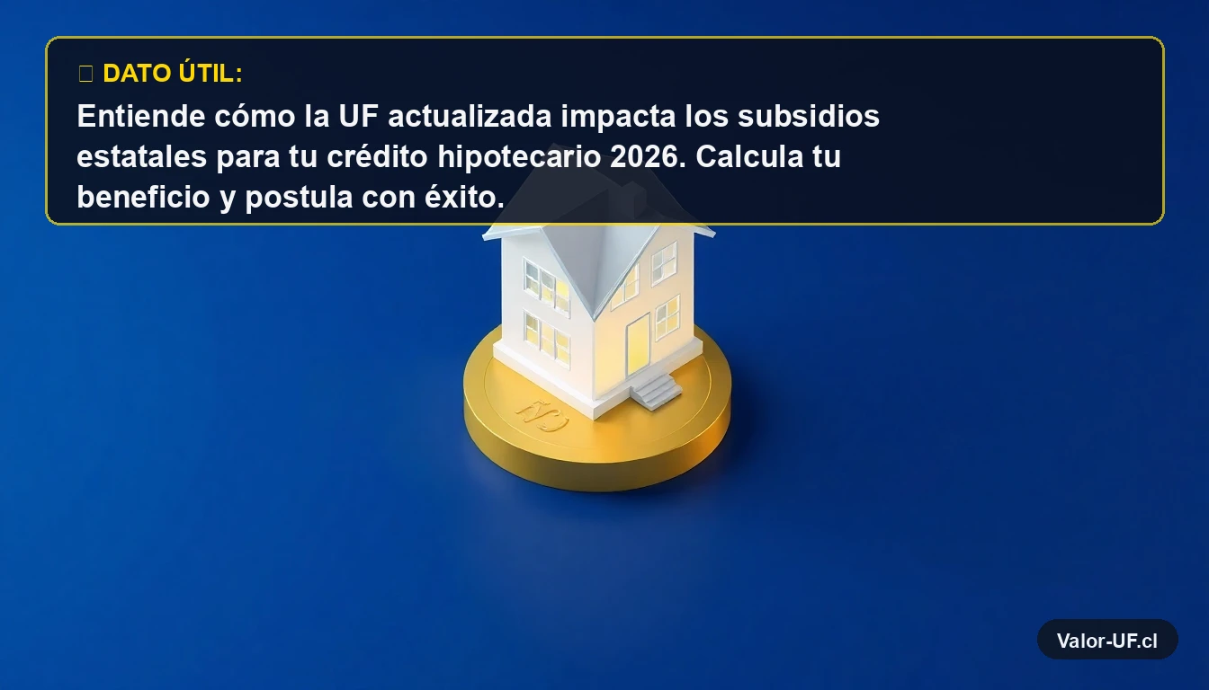 Ilustración 3D de una casa moderna sobre una moneda dorada, representando subsidios habitacionales en UF.