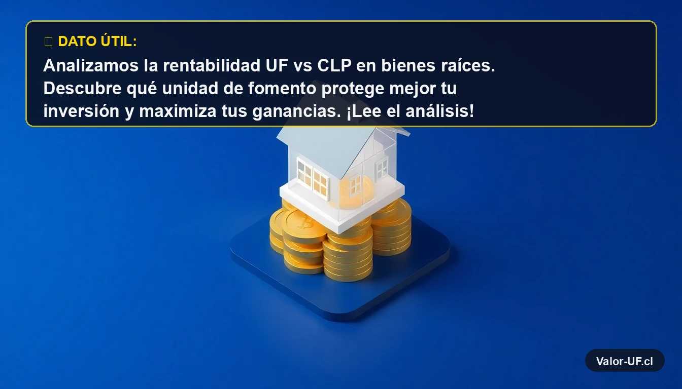 Comparación visual de inversión inmobiliaria: una casa moderna sobre monedas de oro, simbolizando rentabilidad en UF vs CLP.
