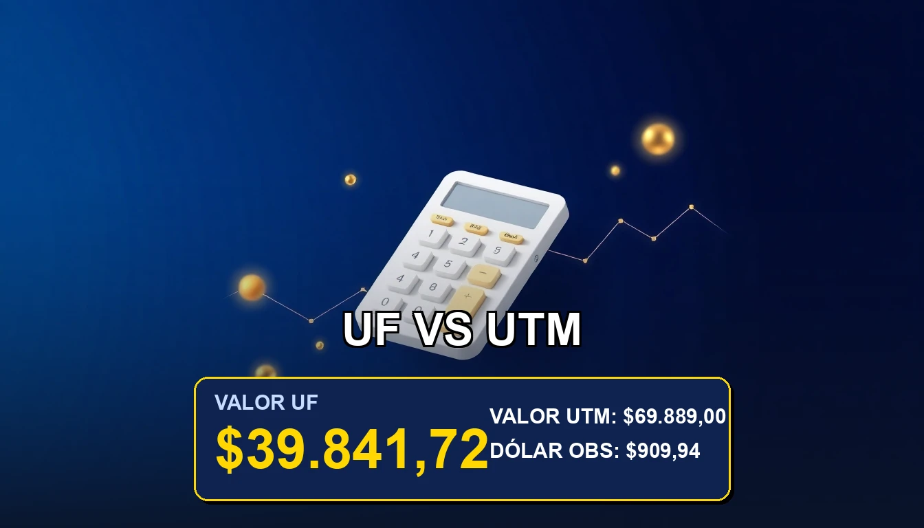 Ilustración financiera premium comparando la Unidad de Fomento y la Unidad Tributaria Mensual para inversiones en Chile.