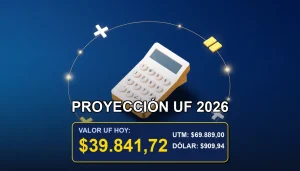 Ilustración premium de una moneda dorada flotando sobre un gráfico abstracto, representando el crecimiento y cálculo de la Unidad de Fomento para el año 2026.