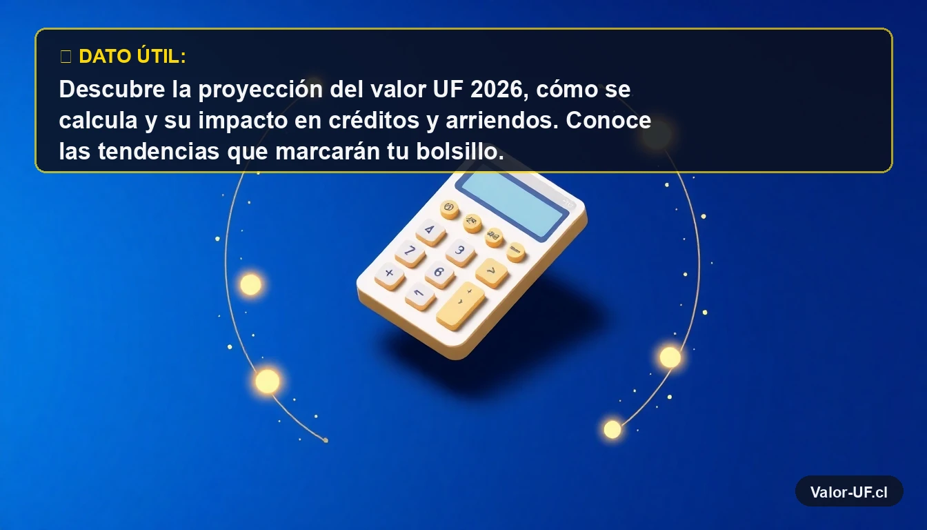 Ilustración 3D de una calculadora futurista representando el cálculo de la Unidad de Fomento (UF) en Chile.